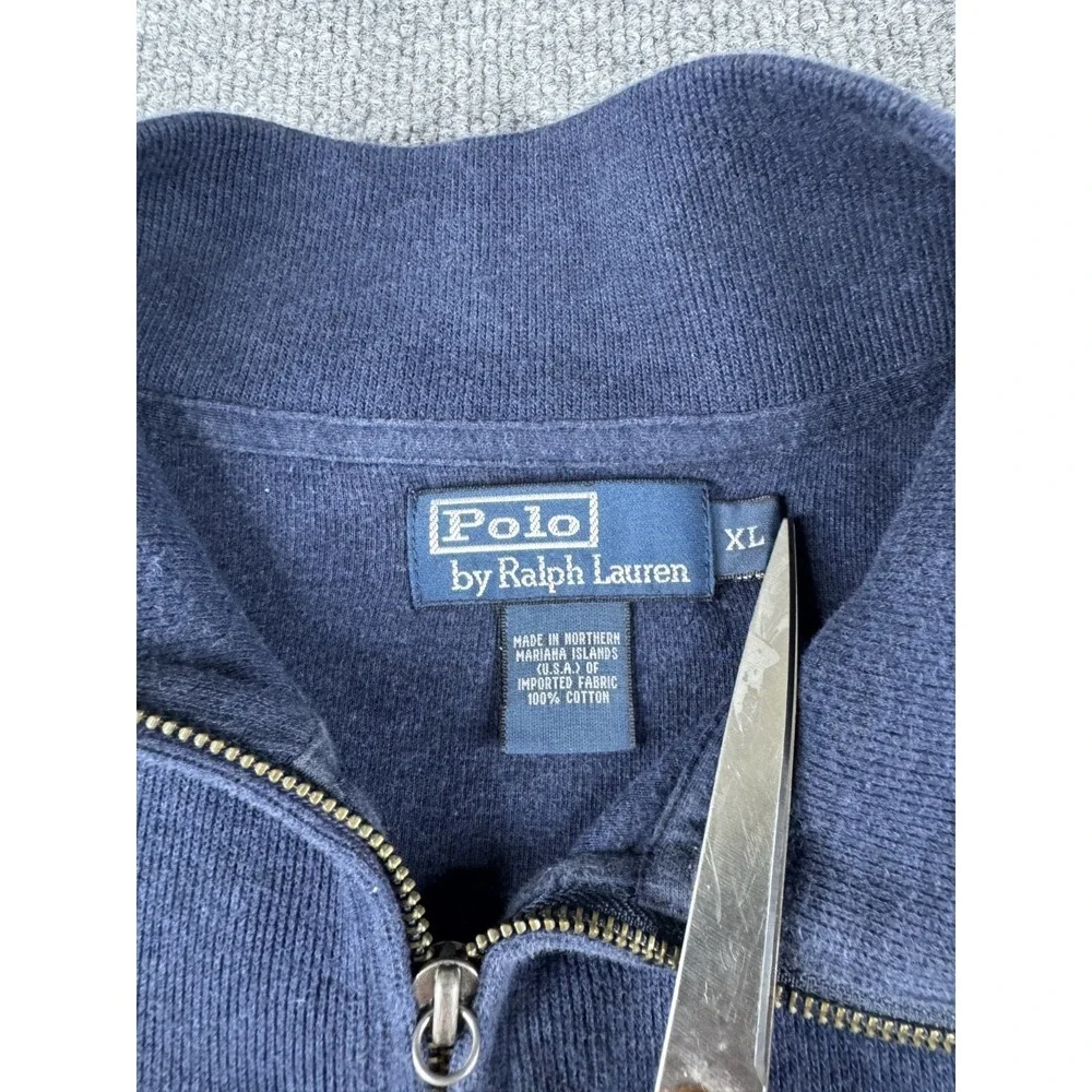 VINTAGE Polo Ralph Lauren Sweater Mens XL Blue 1/4 Zip Pullover Mock Neck Cotton